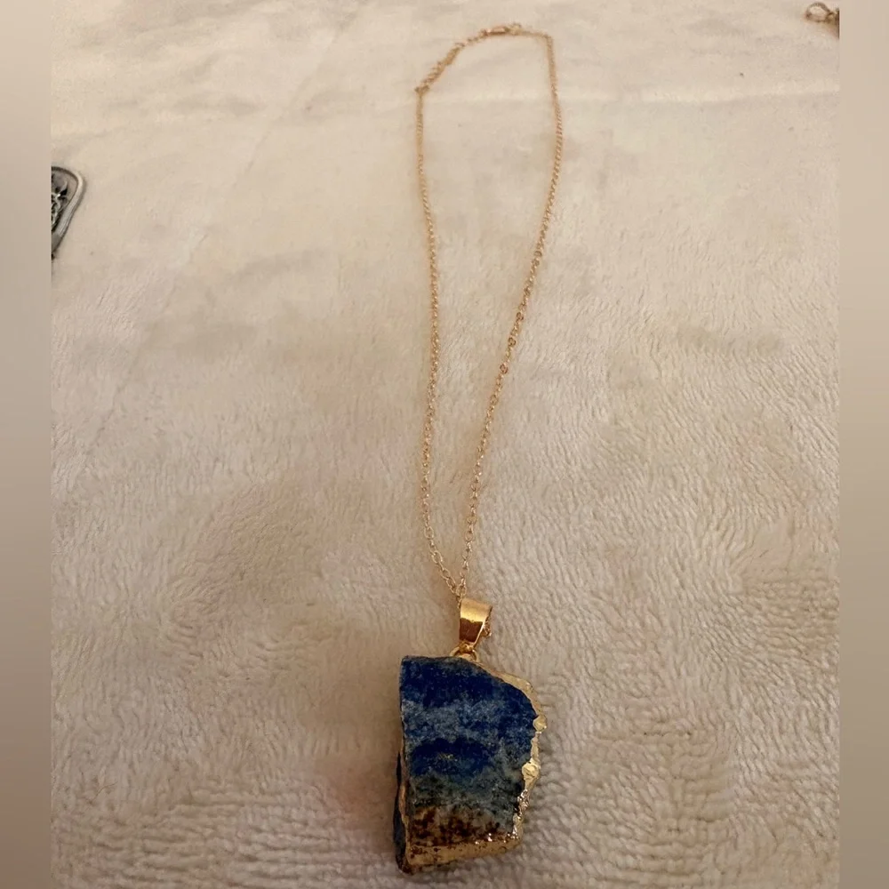 Raw Sodalite Gold Necklace – 16-18” Adjustable Stainless Steel Chain | Boho - Picture 1 of 3